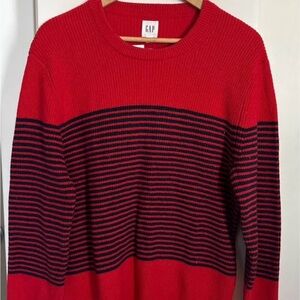 GAP Red and Black Horizontal Stripe Crewneck Sweater - Men's